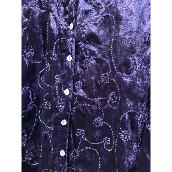 White Stag Woman Purple Velvet‎ Embroidered Button Down Shirt Top Plus Size XL - Picture 4 of 8